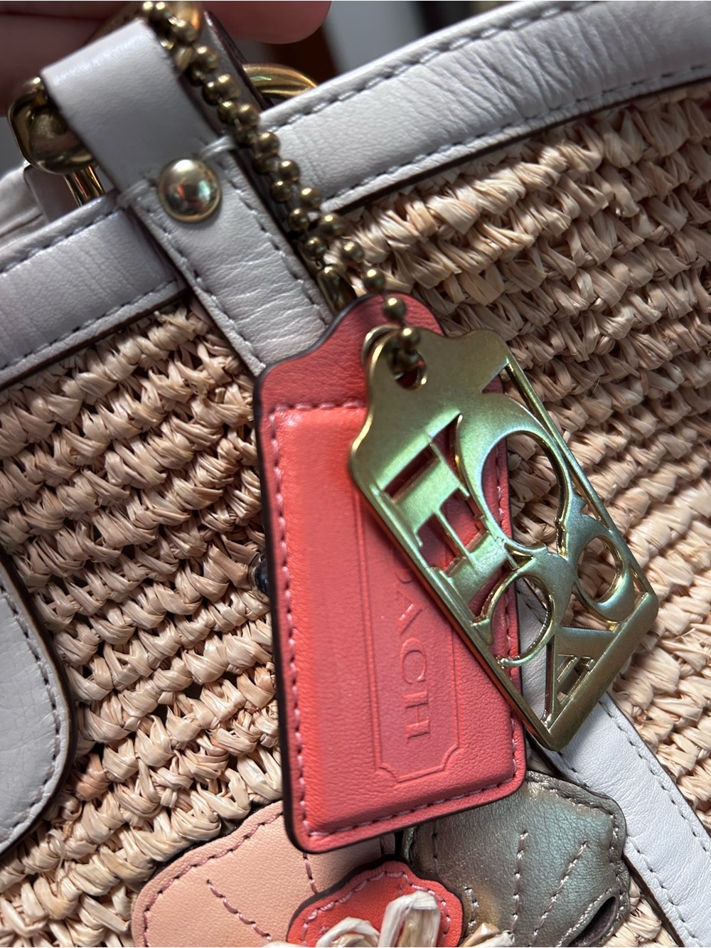 Coach Straw Tote Bag in Natural/White Leather and Flower Appliqué 19347 Hamptons - Picture 9 of 14